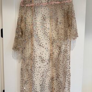 Beaded Sheer Overlay Dress - Champagne